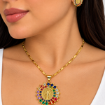Set de Collar y Aretes Virgen María Multicolor