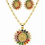 Set de Collar y Aretes Virgen María Multicolor