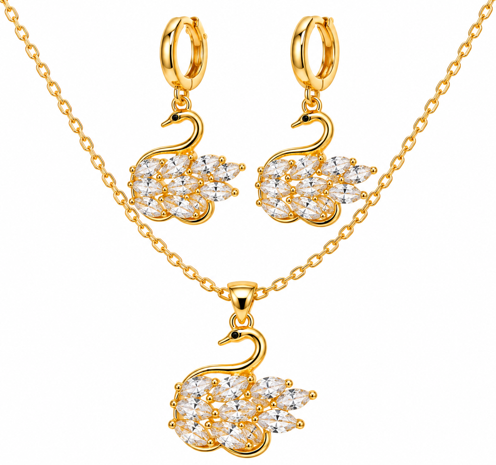 Juego de Collar y Aretes Cisne Dorado