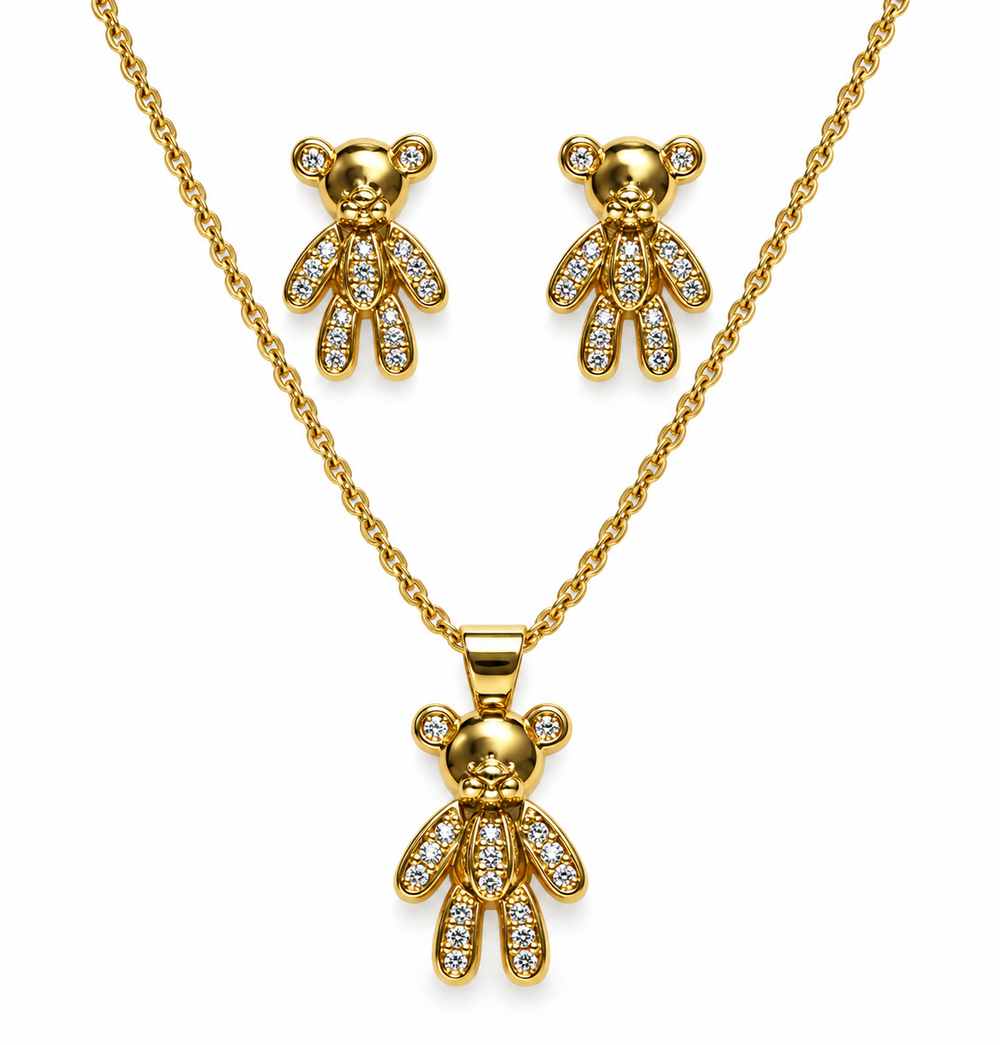 Set de Collar y Aretes Osito Dorado