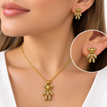 Set de Collar y Aretes Osito Dorado
