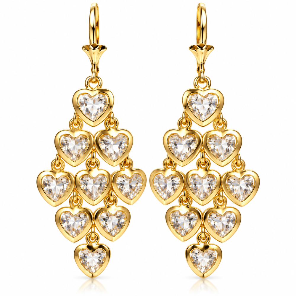 Aretes de Corazones en Oro Laminado 14K