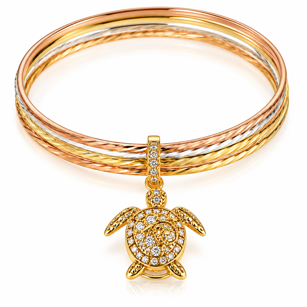 Pulsera de Tres Tonos con Tortuga y Cristales