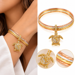 Pulsera de Tres Tonos con Tortuga y Cristales