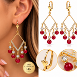 Aretes Colgantes Elegantes en Rojo y Dorado