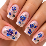 Stickers Metálicos 3D para Uñas – Flores Azul Iridiscente
