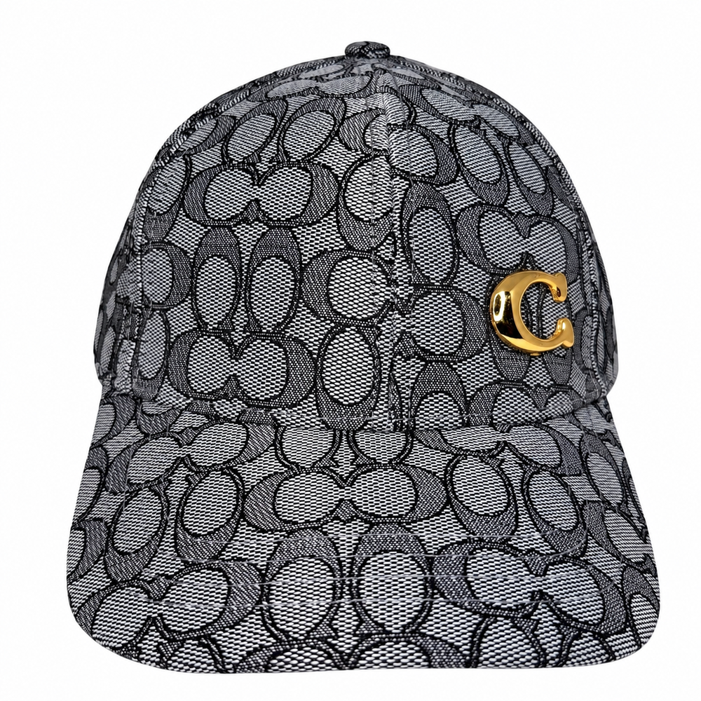 Gorra Monograma Gris y Negra con Detalle Dorado