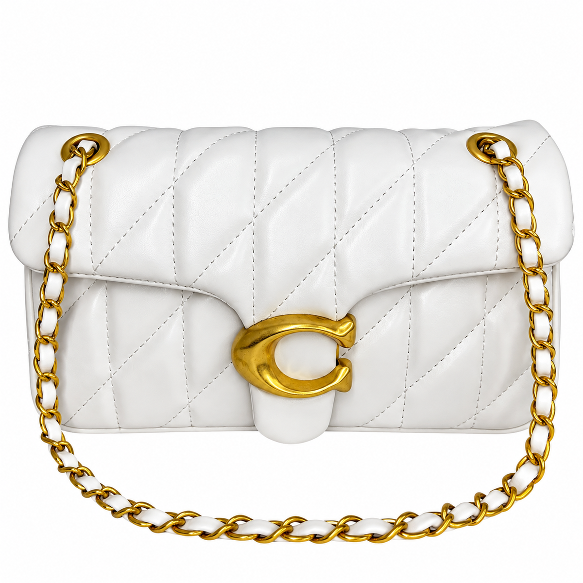 Cartera Elegante color Blanca con Cadena Dorada