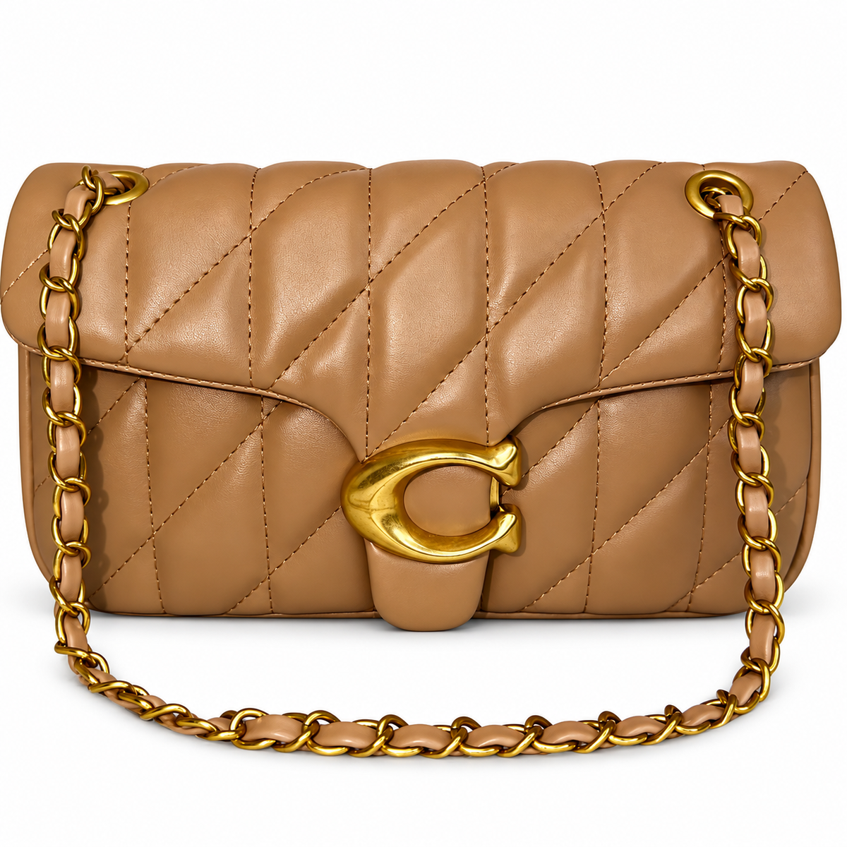 Cartera Elegante Color Camel con Cadena Dorada