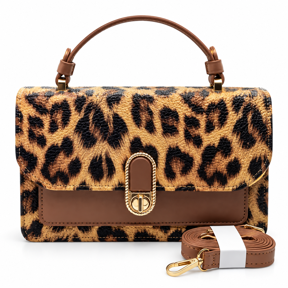 Cartera Animal Print con Detalles en Marrón y Dorado