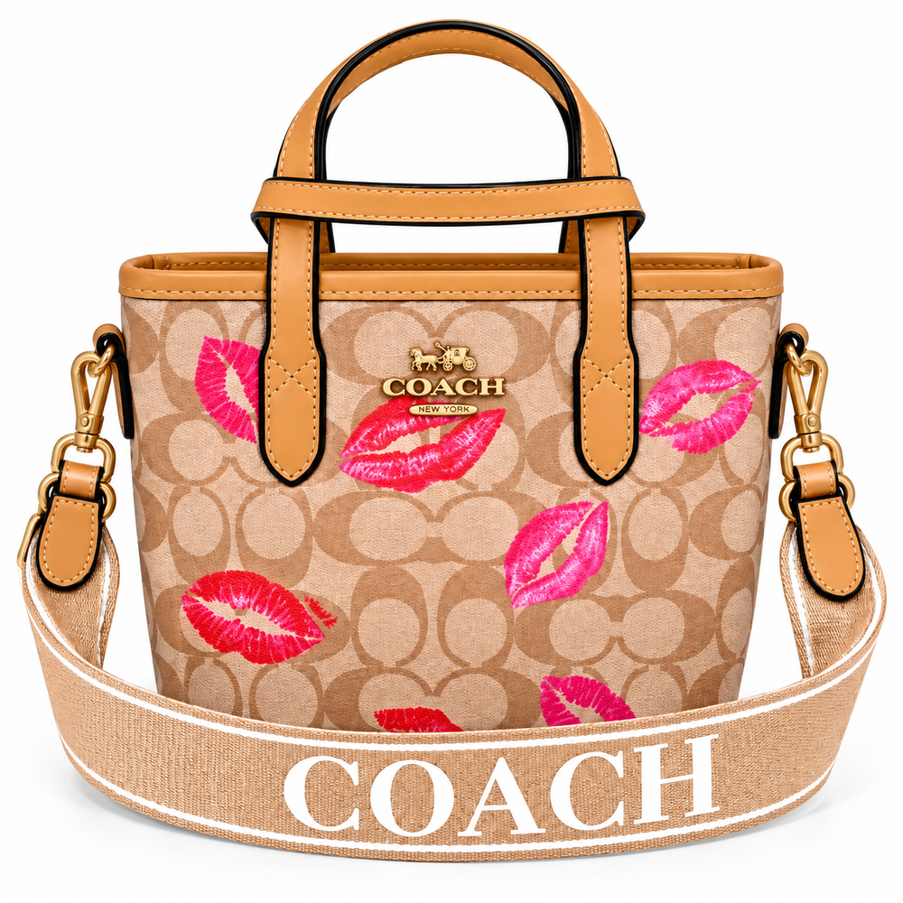 Mini Cartera Estampado Signature con Besos Rosados