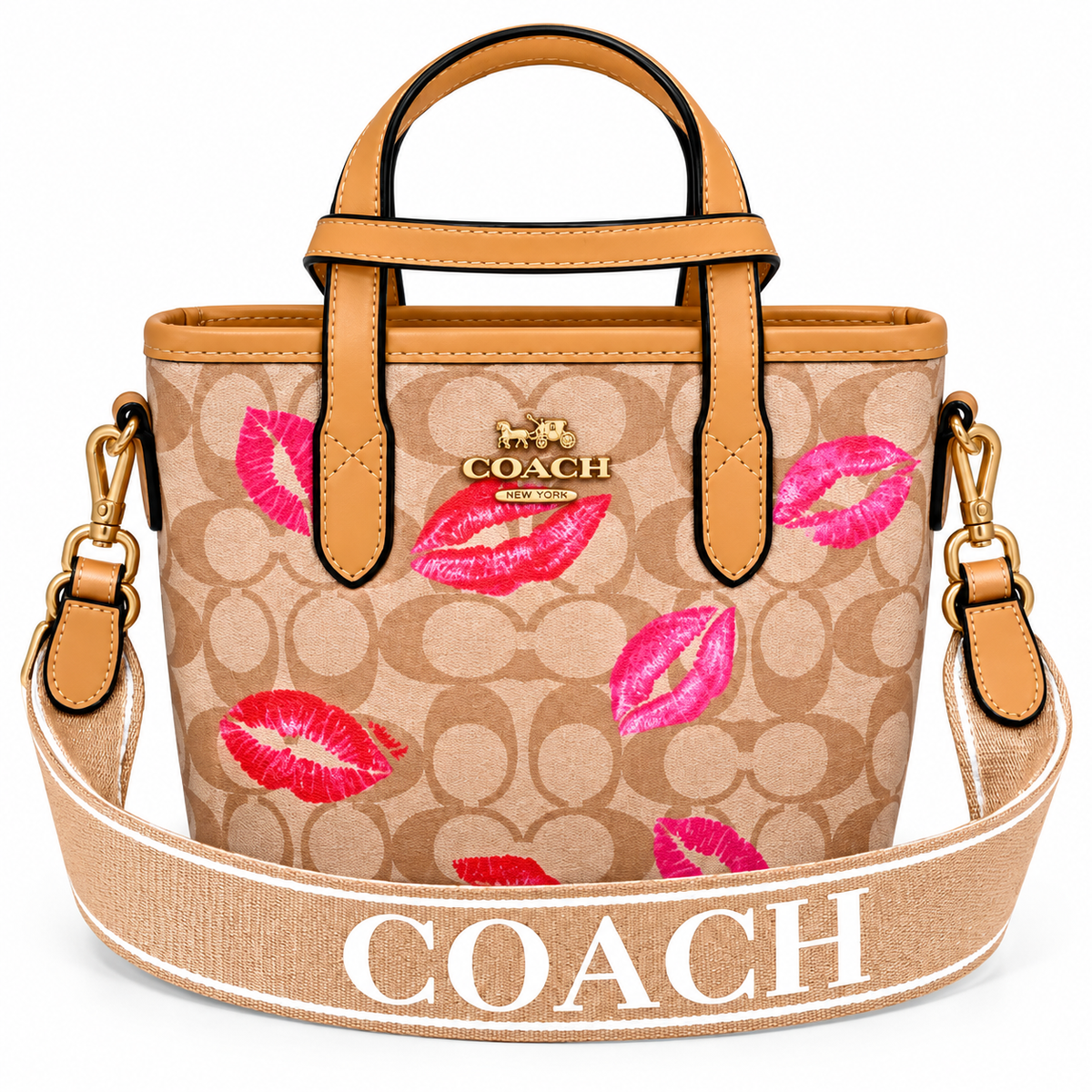 Mini Cartera Estampado Signature con Besos Rosados