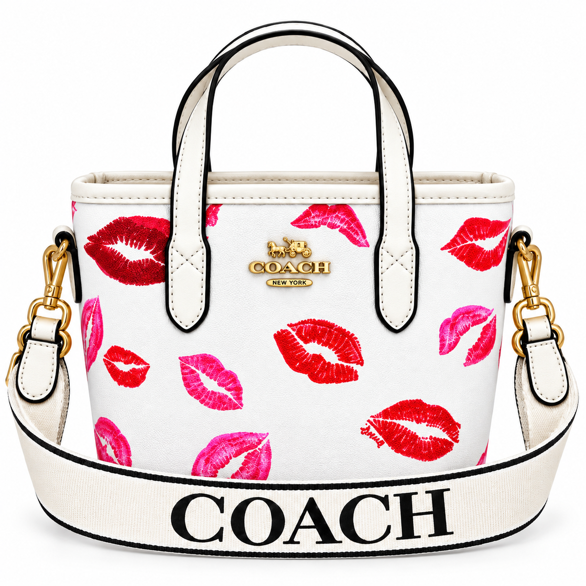 Mini Cartera Blanca con Estampado de Labios Rojos y Rosados
