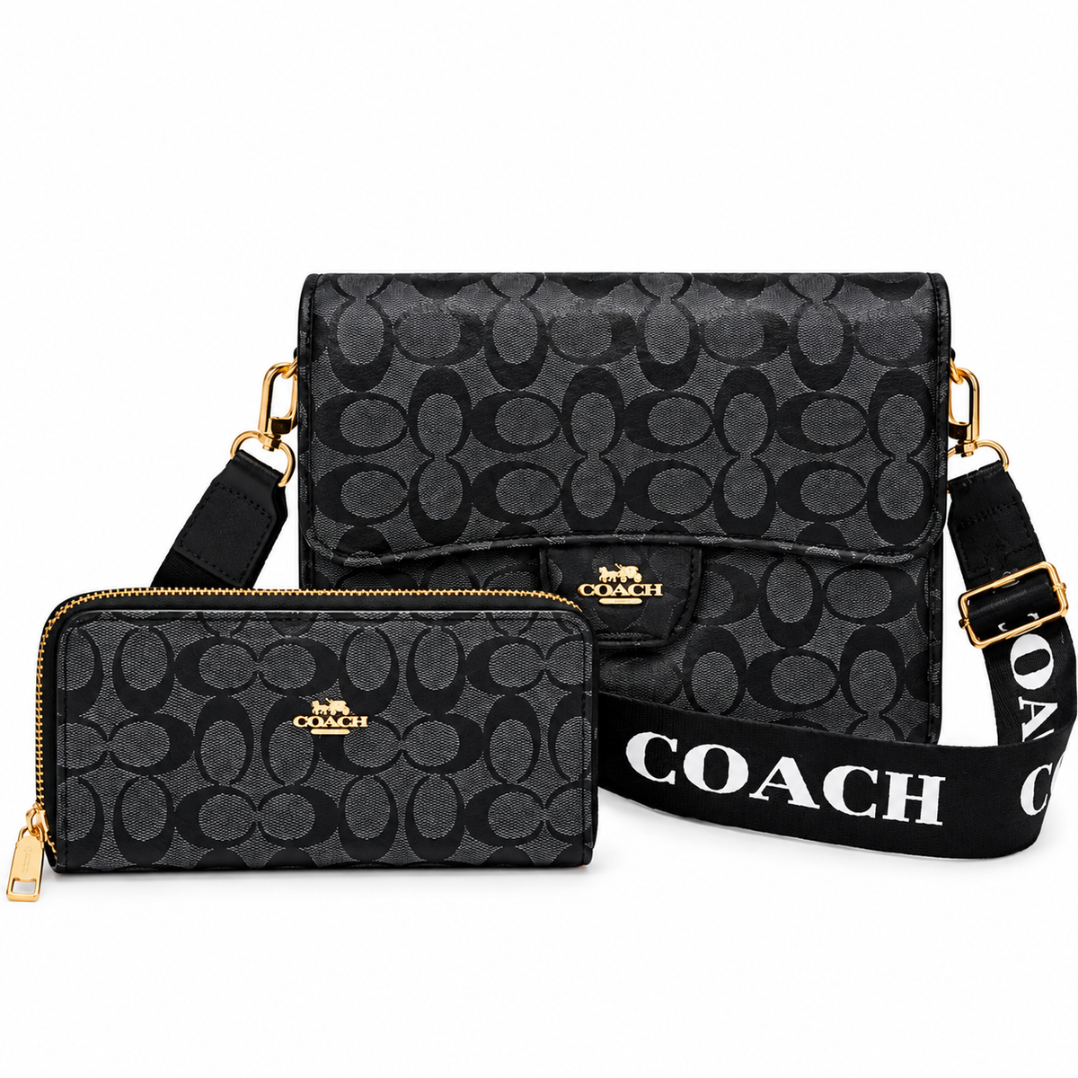 Set de Cartera Crossbody Negra con Billetera a Juego