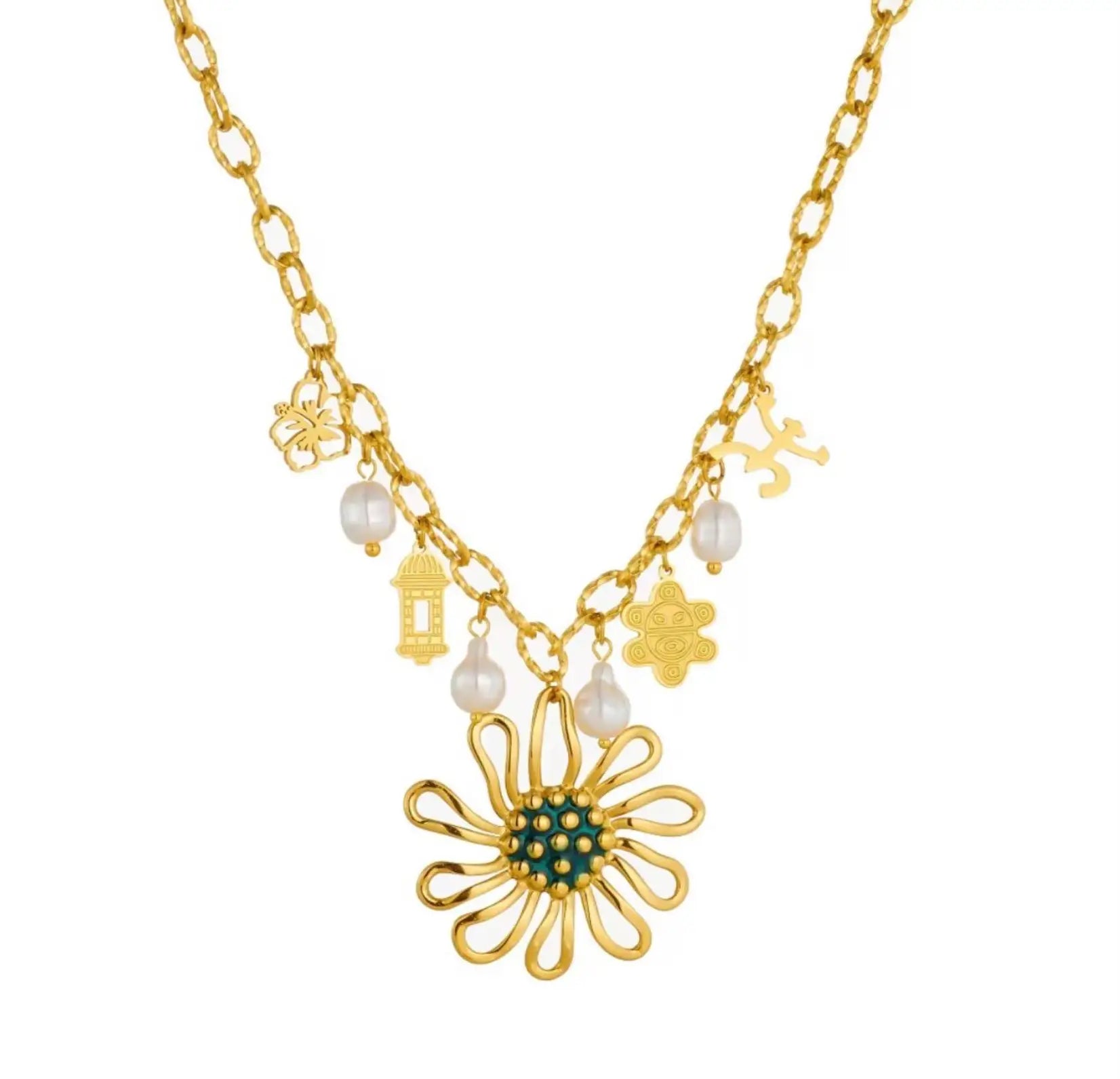 Collar de Flor con Colgantes de Perla